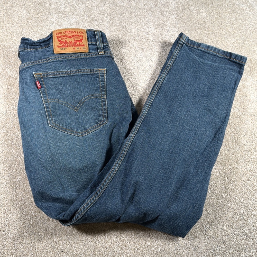 Levis Mens 514 Straight Leg Blue Jeans 34 X 30 (FITS 33 X 29) Stretch Denim